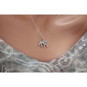Sterling Silver Oxidized Wolf Necklace